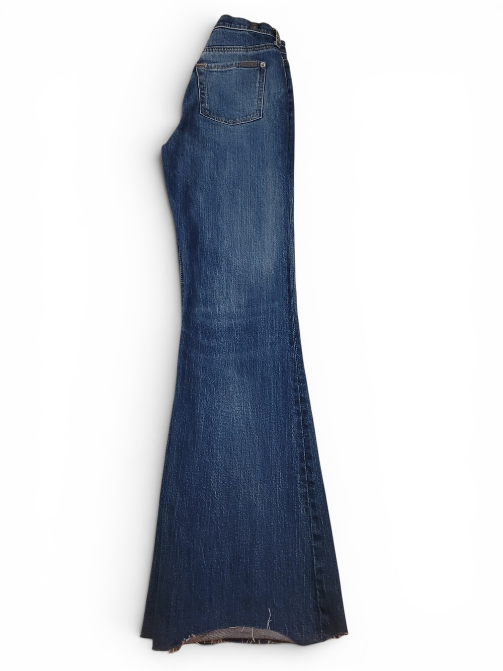 7 For All Mankind Ultra High Rise Dojo Flare Jeans Size 23 Raw Hem Blue Denim - Picture 5 of 10